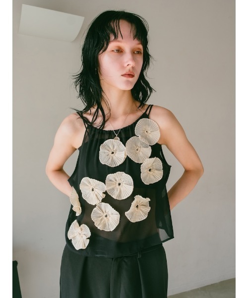 sahara キャミソール Drawstring Flower Motif Camisole/ドロー