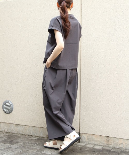 セットアップ S〜XL トップスワイドレッグパンツ Lui's スラックス パンツ 「セットアップ対応」ストレッチツイル