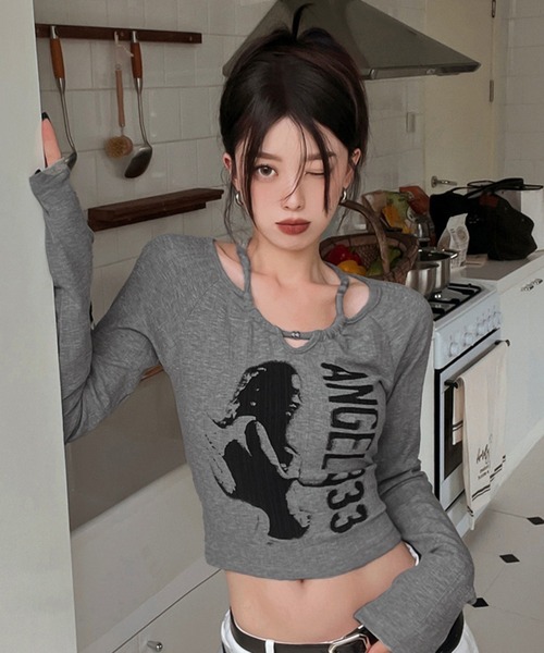 THE HITSS tシャツ Y2K ホルターネック ビーズデザイン グランジ