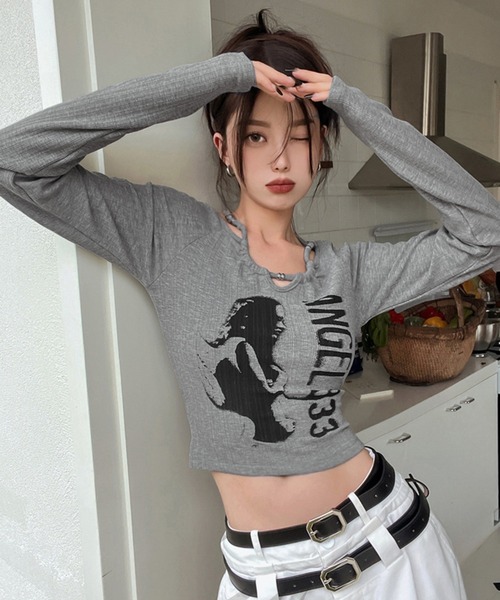 THE HITSS tシャツ Y2K ホルターネック ビーズデザイン グランジ