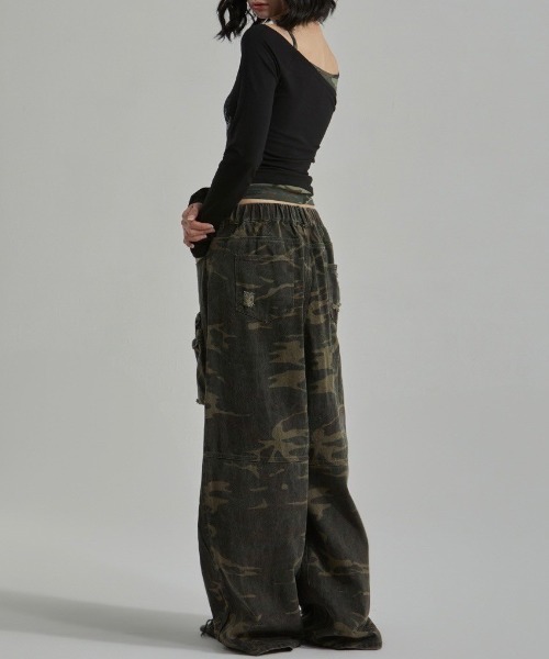 tシャツ 「GATELESS」CAMOUFLAGE LAYERED ONE SHOULDER T-SHIRT レディース GATELESS tシャツ 「GATELESS」CAMOUFLAGE LAYERED ONE SHOULDER
