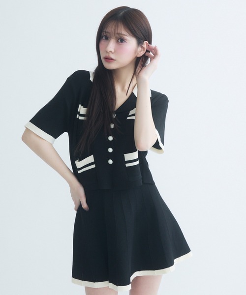 TITTY＆CO. セットアップ バイカラー襟ニットセットアップ