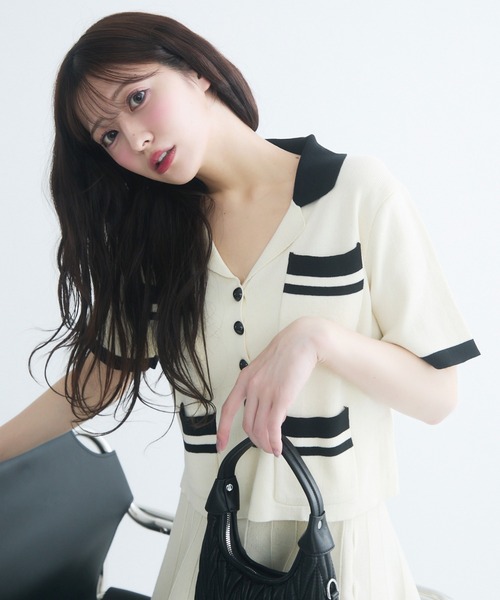 TITTY＆CO. セットアップ バイカラー襟ニットセットアップ
