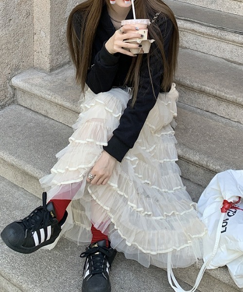 deux amour スカート シフォンティアードロングスカート : ZOZOTOWN