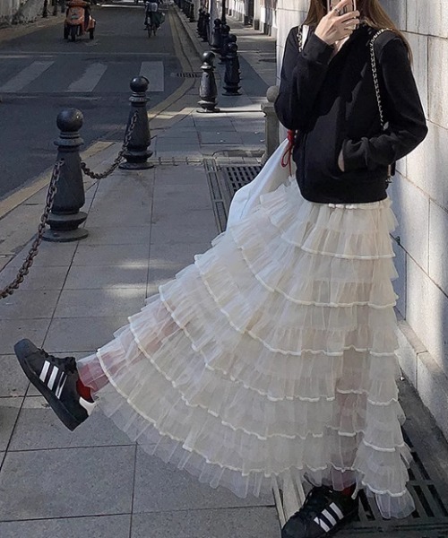 deux amour スカート シフォンティアードロングスカート : ZOZOTOWN