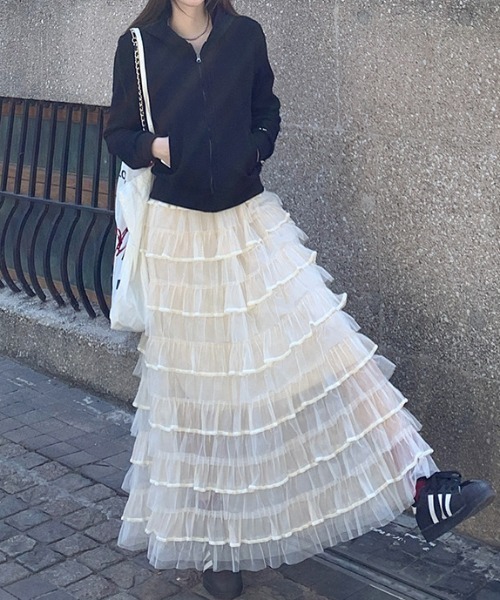 deux amour スカート シフォンティアードロングスカート : ZOZOTOWN