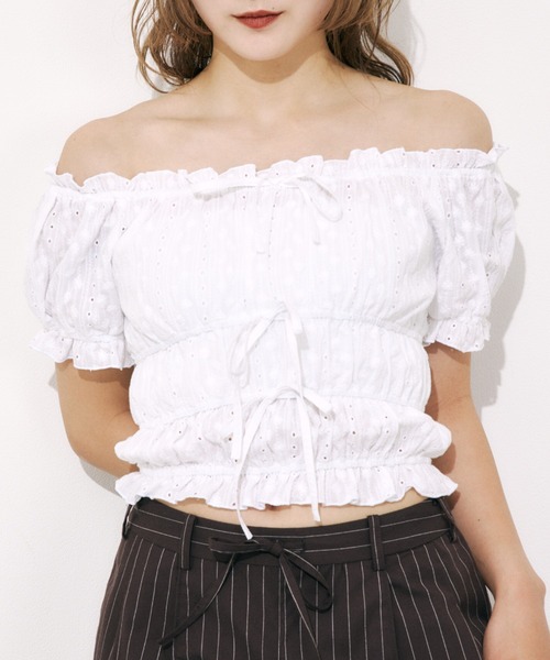 SLY COTTON LACE PUFF SLEEVE トップス　ホワイト SLY ブラウス シャツ COTTON LACE PUFF SLEEVE TOPS コットン