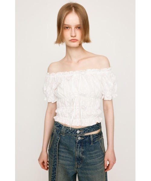SLY ブラウス シャツ COTTON LACE PUFF SLEEVE TOPS コットン