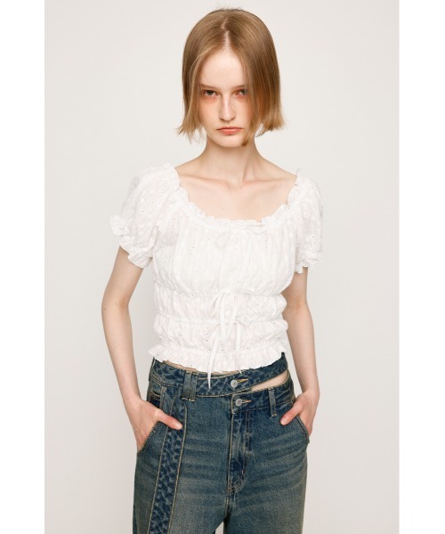 SLY COTTON LACE PUFF SLEEVE トップス　ホワイト SLY ブラウス シャツ COTTON LACE PUFF SLEEVE TOPS コットン