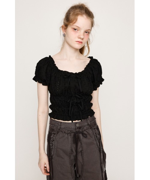 SLY（スライ） ブラウス シャツ COTTON LACE PUFF SLEEVE TOPS