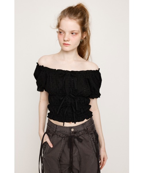 SLY ブラウス シャツ COTTON LACE PUFF SLEEVE TOPS コットン