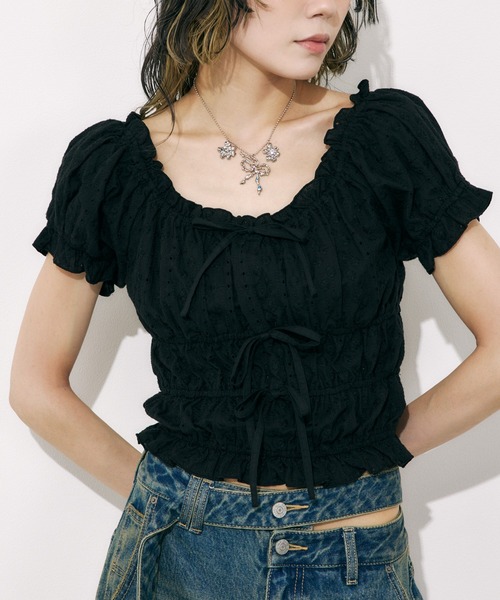 SLY コットン レース パフスリーブ トップス SLY（スライ）の「COTTON LACE PUFF SLEEVE TOPS コットン
