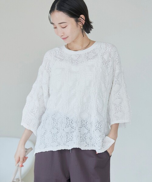 coen（コーエン） tシャツ 半袖 レースライクカットソードロストT