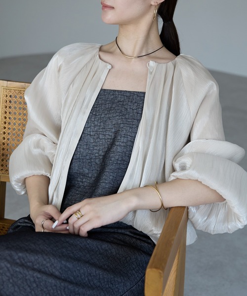 カーディガン ラメ楊柳 バルーンスリーブ ボレロカーディガン/結婚式/冷房対策に レディース