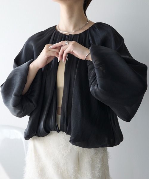 PREFERIR（プレフェリール） カーディガン ラメ楊柳 バルーンスリーブ