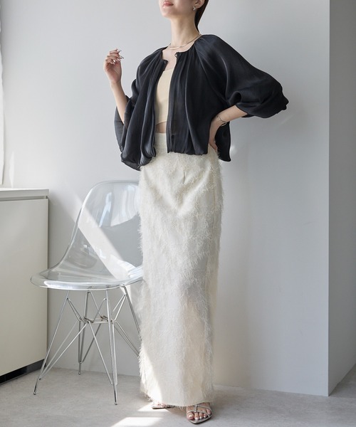 プレフェリール（PREFERIR）/ラメ楊柳バルーンスリーブボレロ ボリュームカーディガン PREFERIR（プレフェリール） カーディガン ラメ楊柳 バルーンスリーブ