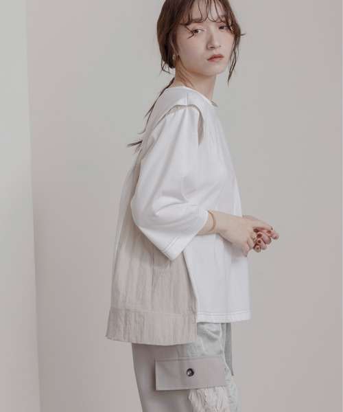 tシャツ タックショルダーレイヤードプルオーバー レディース