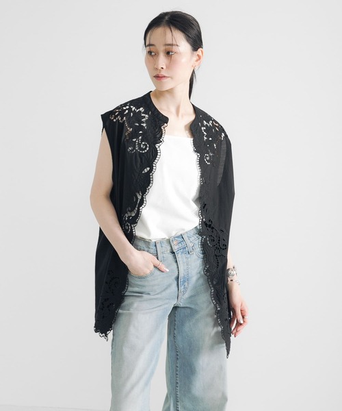 URBAN RESEARCH ベスト ジレ カットワークレース刺繍ジレ