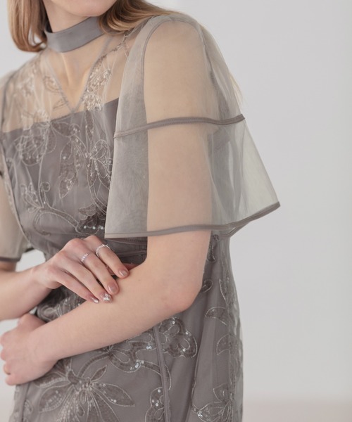 【値下げ中】LEJAスパンコール ドレスワンピース結婚式 二次会 お呼ばれ Leja ドレス 「LEJA」スパンコールフラワーIラインワンピース
