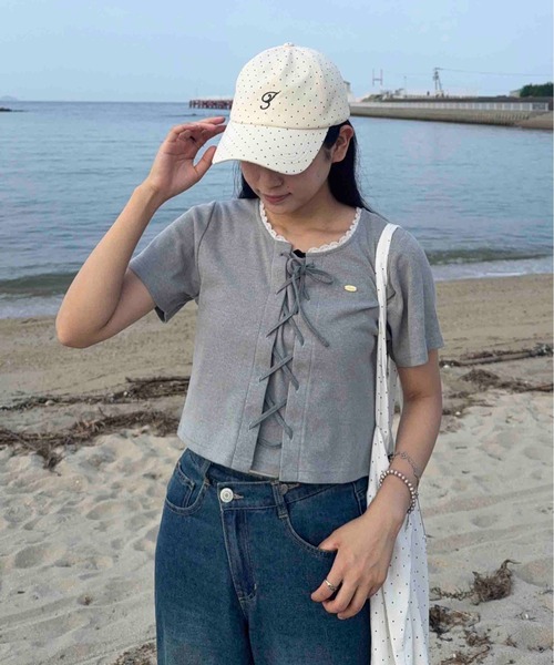 AS KNOW AS（アズノゥアズ） tシャツ 半袖レースアップリボン 花柄