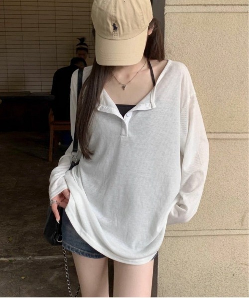 ヘンリーネック tシャツ 「お気に入り数6900人突破！」ルーズ シアー