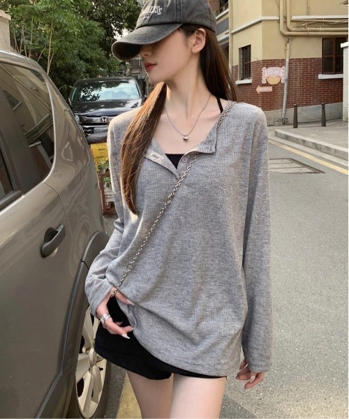 ヘンリーネック tシャツ 「お気に入り数7900人突破！」ルーズ シアー