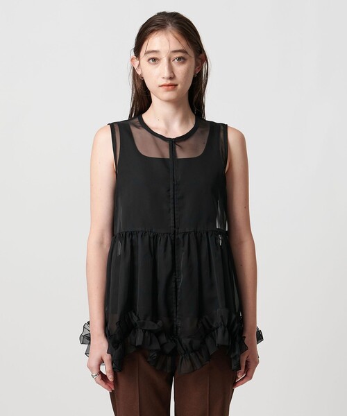 ☆UNITED ARROWS LUXURY オーガンジー フリル ブラウス 黒 UNITED ARROWS LUXURY オーガンジーフリルブラウス 黒 - メルカリ