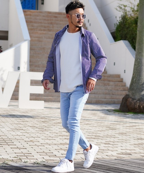 adamsJUGGLER（アダムスジャグラー） 長袖シャツ S ネイビー×ホワイト