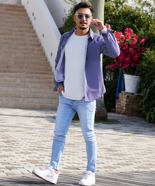 アダムスジャグラー　シャツs adamsJUGGLER（アダムスジャグラー） 長袖シャツ S ネイビー×ホワイト