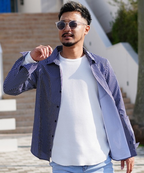 アダムスジャグラー　シャツs adamsJUGGLER（アダムスジャグラー） 長袖シャツ S ネイビー×ホワイト