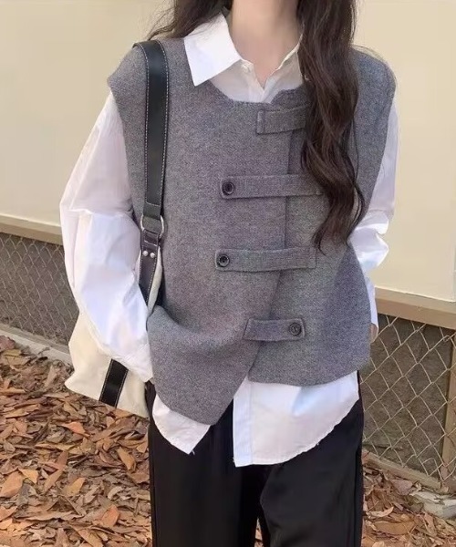 AsheKsha ベスト ジレ 「新作」ノースリーブのアシンメトリックベスト