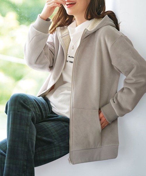 BELLUNA PLUS（ベルーナプラス） パーカー リッチベロア素材裏ボア