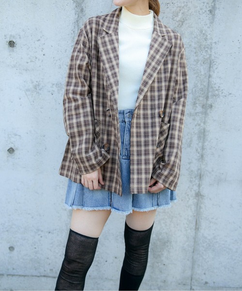 チェック柄 レディーステーラードジャケット ジャケット テーラードジャケット 「チェック柄×ダブルテーラー