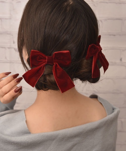 Mayree ヘアクリップ 「float」ベロア リボン ヘアクリップ「2個セット