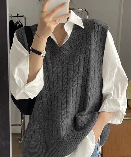 DAY CLOSET ベスト ジレ レディース ゆるっとオーバーサイズ。ケーブル