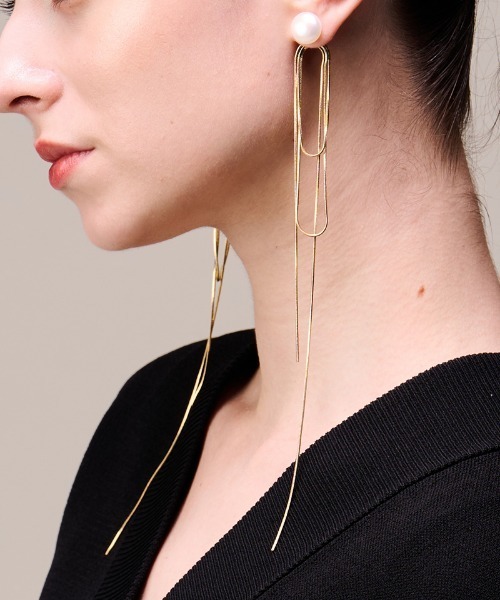 淡水パール ロングチェーン ピアス(片耳用) k18 2way 淡水パール ロングチェーン ピアス(片耳用) k18 2way - アクセサリー