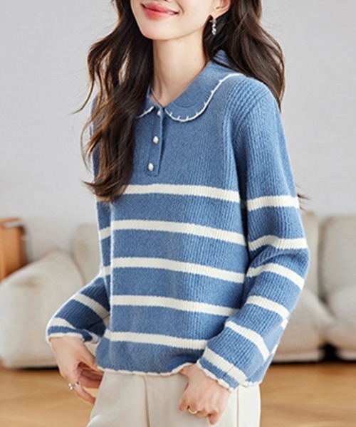 Bibiy スカラップ　ボーダートップス Bibiy ビビィ ボーダー トップスの通販 by pada.shop｜ラクマ