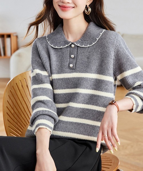 ニット/セーター collar knittops one after another NICE CLAUP ニット セーター 配色えりゴールド