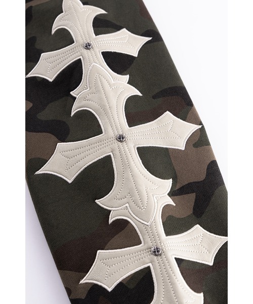 パーカー ジップフーディ｜Camouflage Cross Leather Patch Zip Hoodie｜SUPPLIER メンズ レディース