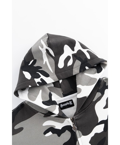 パーカー ジップフーディ｜Camouflage Cross Leather Patch Zip Hoodie｜SUPPLIER メンズ レディース