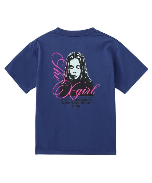 X-girl（エックスガール） tシャツ CURSIVE SCRIPT LOGO AND FACE S/S