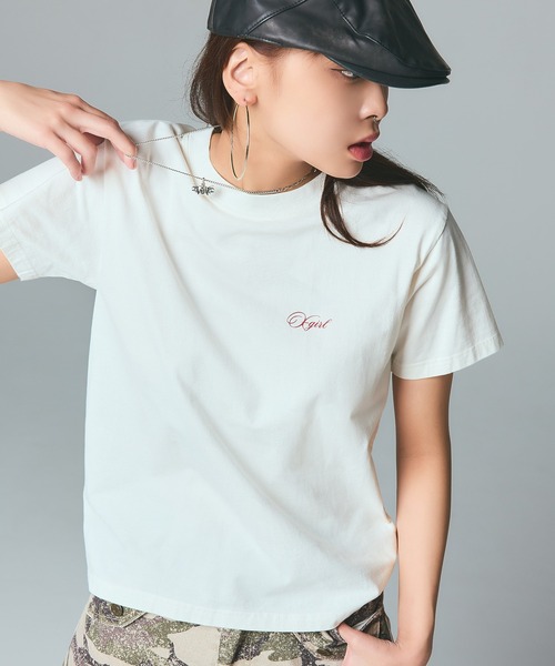 X-girl（エックスガール） tシャツ CURSIVE SCRIPT LOGO AND FACE S/S