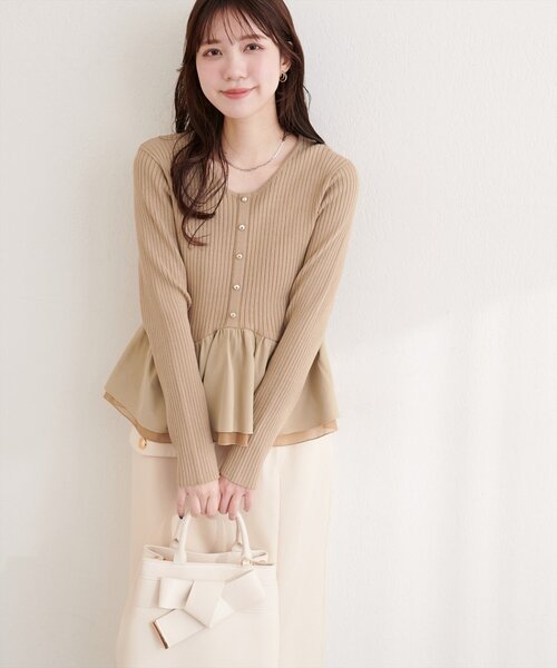 natural couture ニット セーター 異素材ペプラムニット レディース