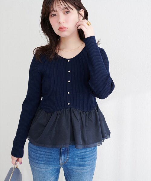natural couture ニット セーター 異素材ペプラムニット レディース