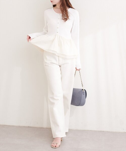 natural couture ニット セーター 異素材ペプラムニット レディース