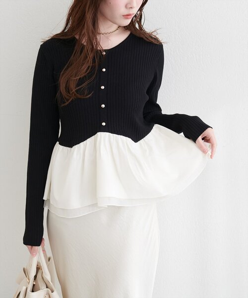 natural couture ニット セーター 異素材ペプラムニット レディース