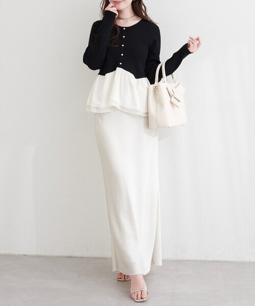 natural couture ニット セーター 異素材ペプラムニット レディース