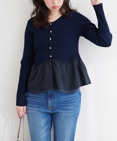 完売色★natural couture 異素材ペプラムニット ミント natural couture｜異素材ペプラムニット | Rakuten Fashion(楽天