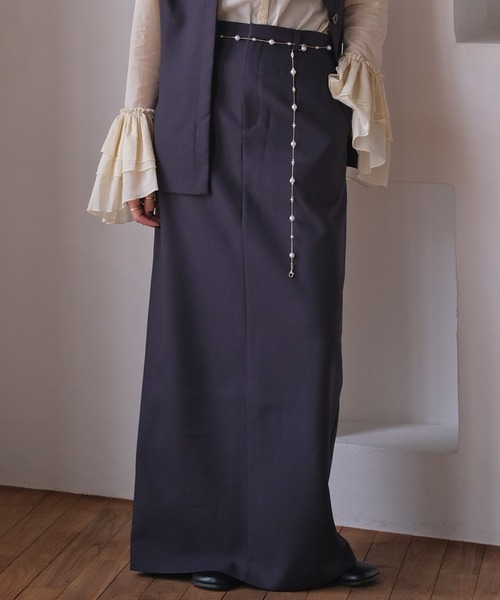 akte パールベルトIラインスカート　ネイビー　2T AKTE（アクテ） ロング スカート パールベルトIラインスカート
