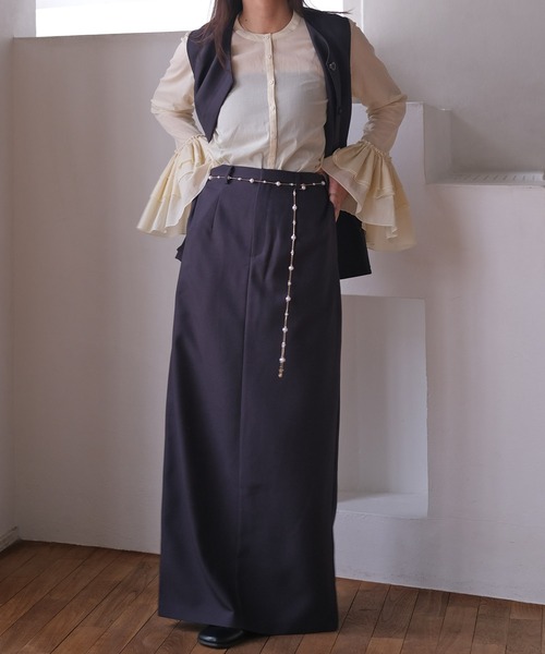 akte パールベルトIラインスカート　ネイビー　2T AKTE（アクテ） ロング スカート パールベルトIラインスカート